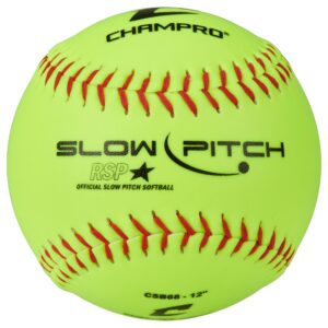 champro 12" slow pitch practice softballs with flat seams and durahide cover, 12 pack