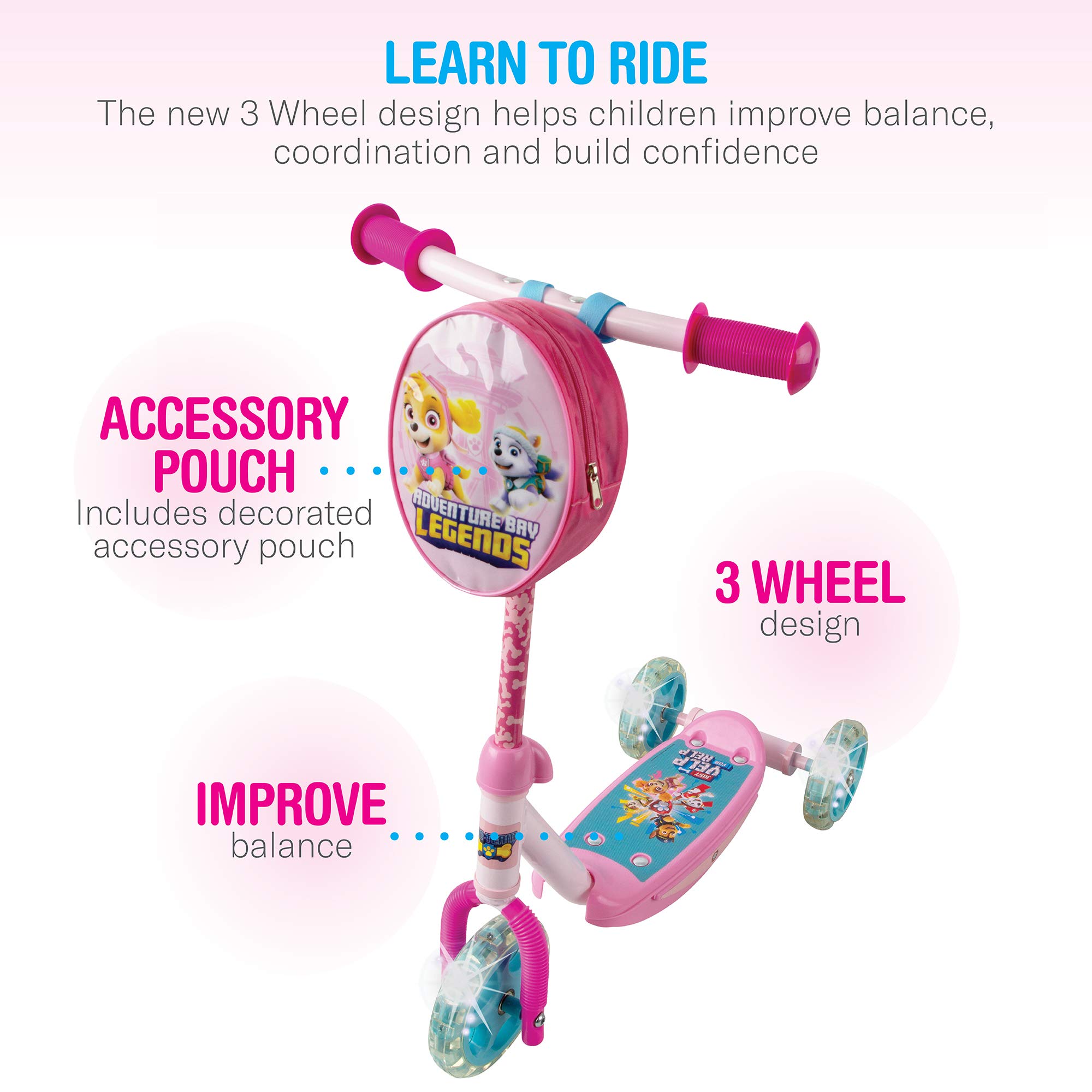 PlayWheels PAW Patrol 3-Wheel Kids Scooter with Accessory Pouch, Blue Large