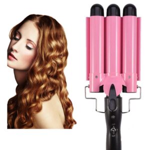 3 barrel hair curling iron wand temperature adjustable 25mm hair waver（pink）