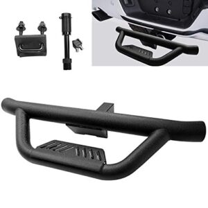 textured black universal hitch step bar custom fit vehicles with 2" hitch receiver trailer truck towing rear bumper guard (incl pin lock and stabilize)