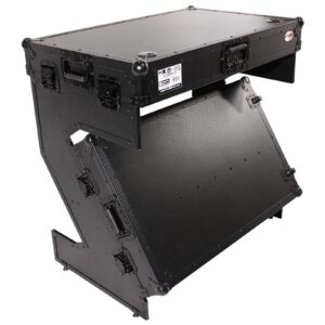 prox xs-ztablebljr z-table jr folding dj table mobile workstation flight case style with handles and wheels - black finish