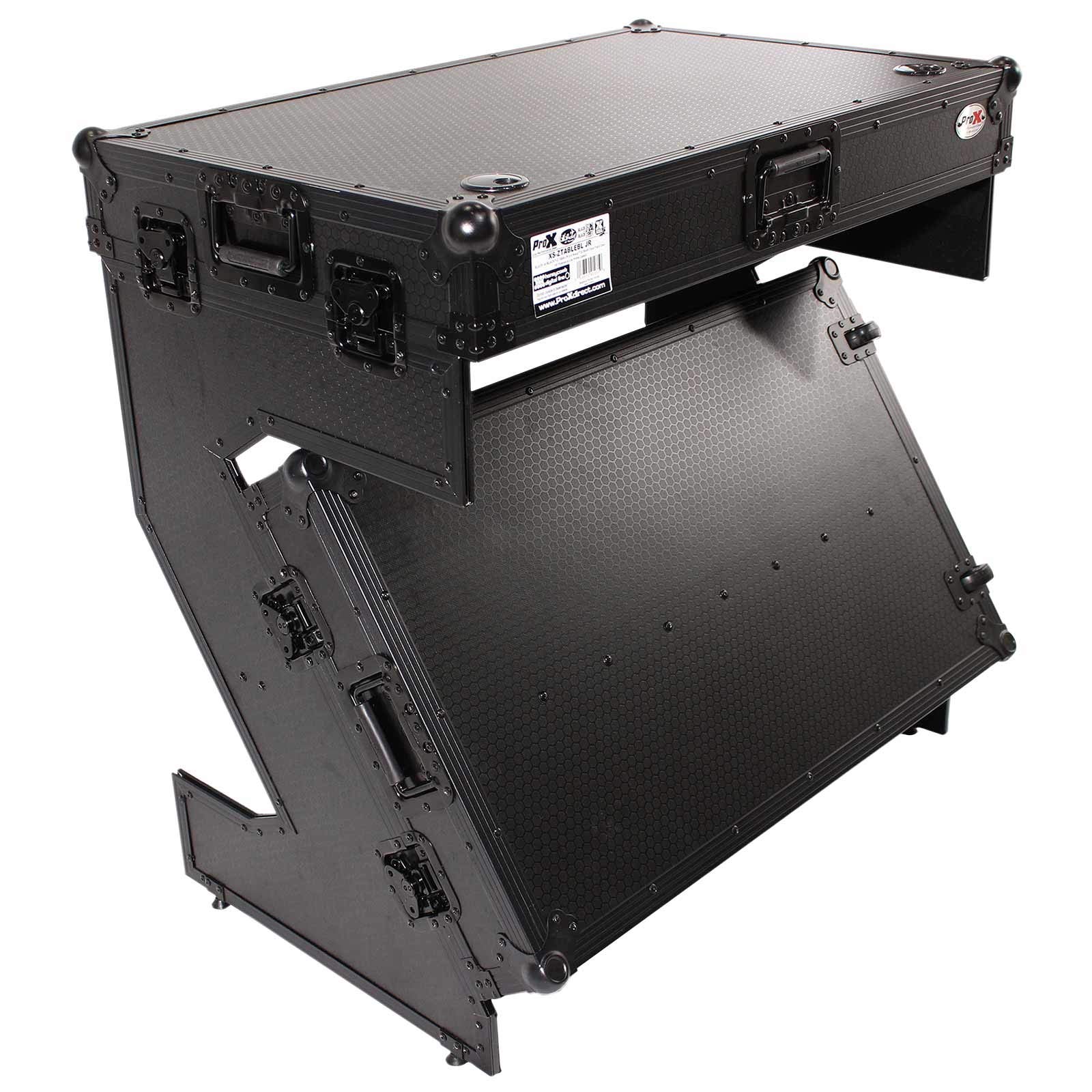 ProX XS-ZTABLEBLJR Z-Table Jr Folding DJ Table Mobile Workstation Flight Case Style with Handles and Wheels - Black Finish