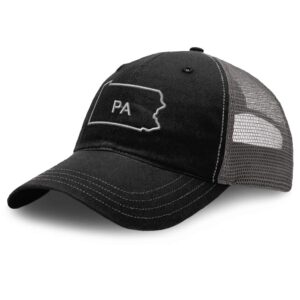 Baseball Cap Pennsylvania State Map Pa Embroidery Cotton Soft Mesh Cap Snapback Black Charcoal Design Only