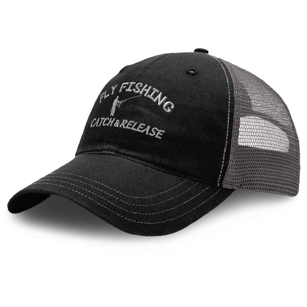 Richardson Trucker Mesh Hat Fly Fishing Catch Release Embroidery Cotton Dad Hats for Men & Women Snapback Black Charcoal