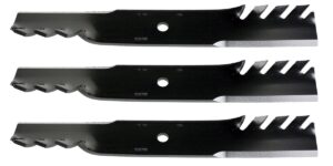 usa mower blades (3 cmb022bp toothed high lift replacement blade fits scag husqvarna toro 48108 481707 481711 length 18in. width 2 1/2in. thickness .240in. center hole 5/8in. 36 52 54in. deck