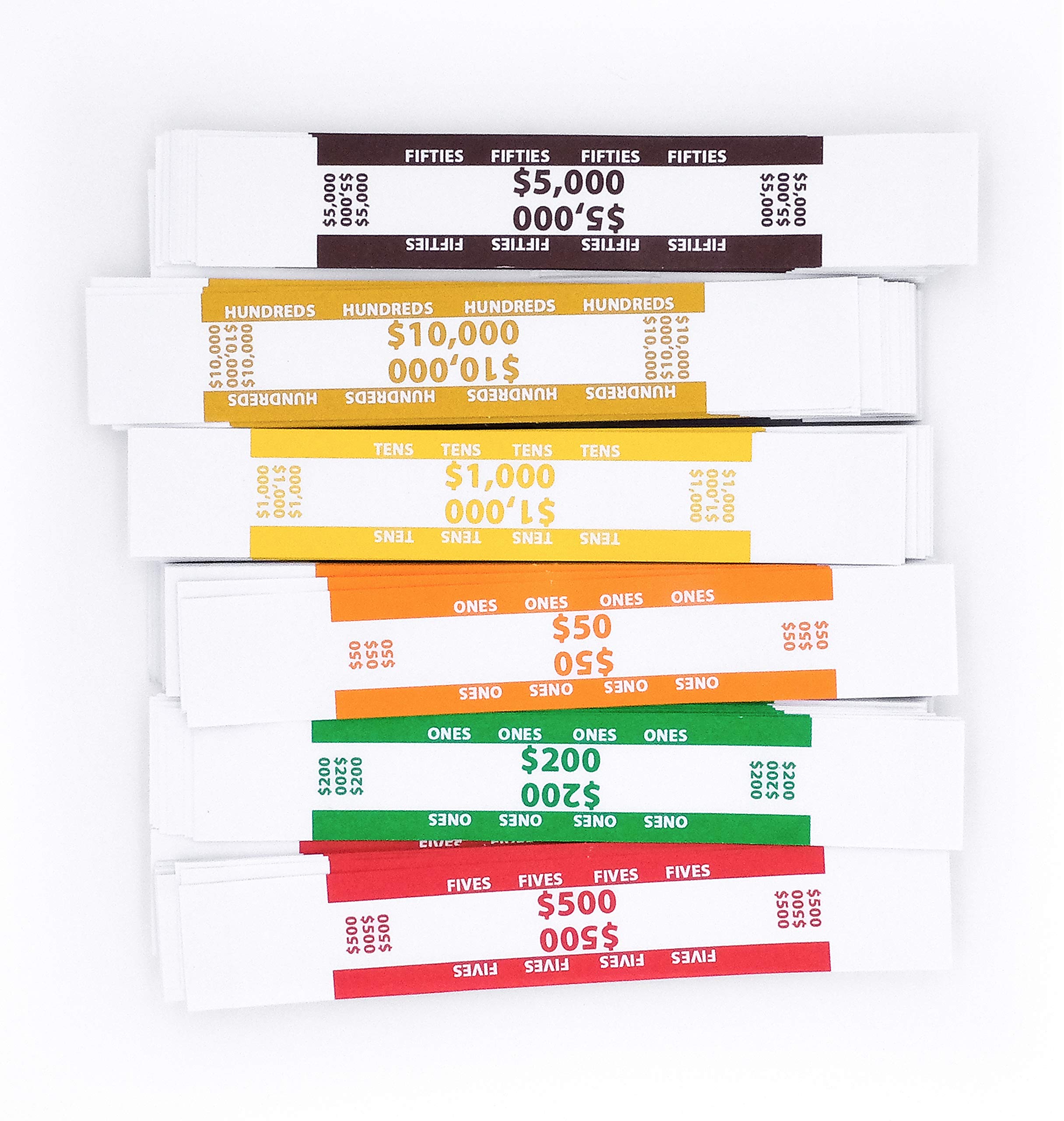 Money Bands - 400 Pack Currency Straps - Vibrant Colors Coded Bank Standard Money Wrappers with Self Sealing - 10 Different Denominations Including Blank Money Straps 7.50 x 1.25 Inches (400 Pack)