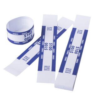 Money Bands - 400 Pack Currency Straps - Vibrant Colors Coded Bank Standard Money Wrappers with Self Sealing - 10 Different Denominations Including Blank Money Straps 7.50 x 1.25 Inches (400 Pack)