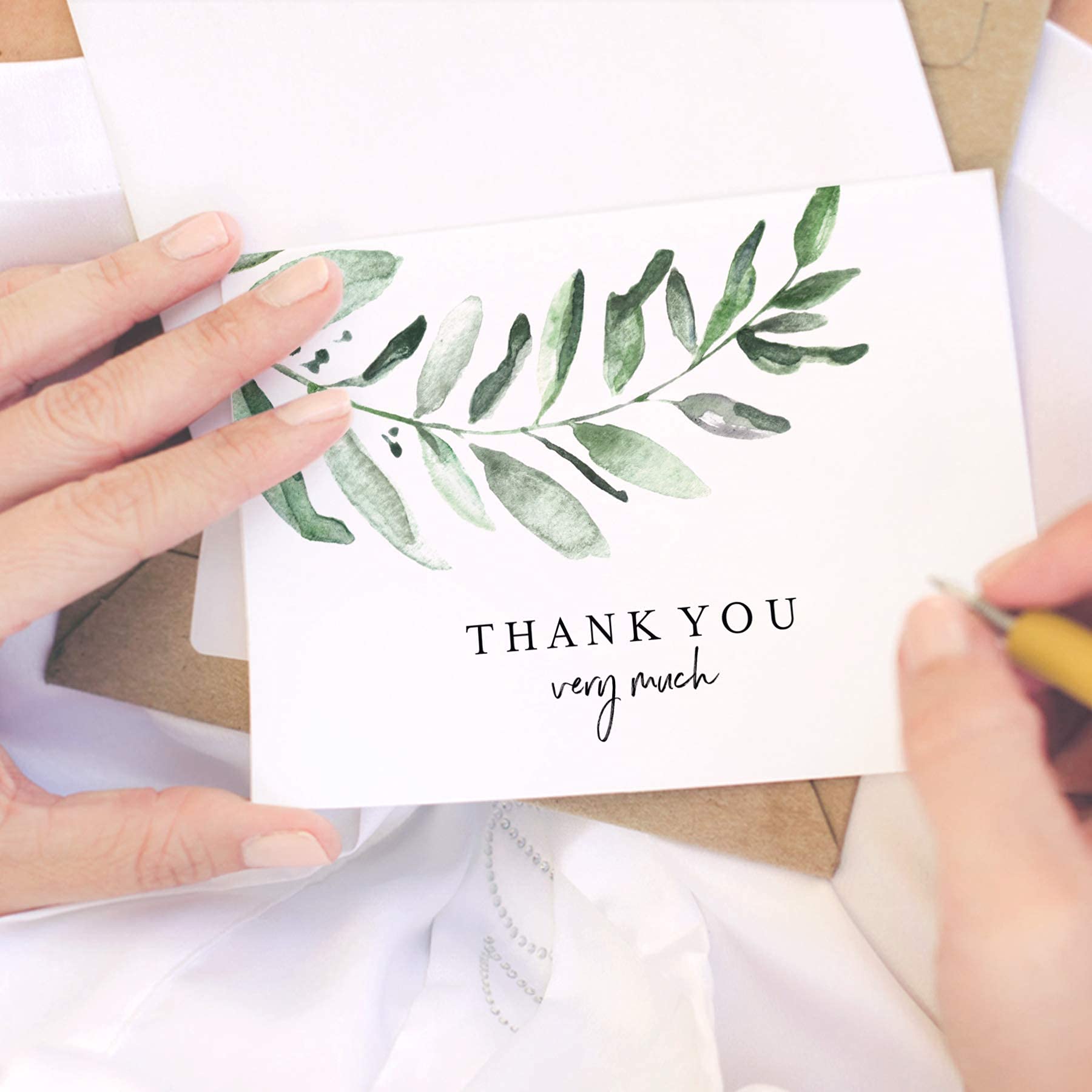 Bliss Collections Thank You Cards with Envelopes, All-Occasion Thank You Cards for Weddings, Bridal Showers, Baby Showers, Birthdays, Parties and Special Events 4"x6" (Pack of 25) - Rustic Greenery