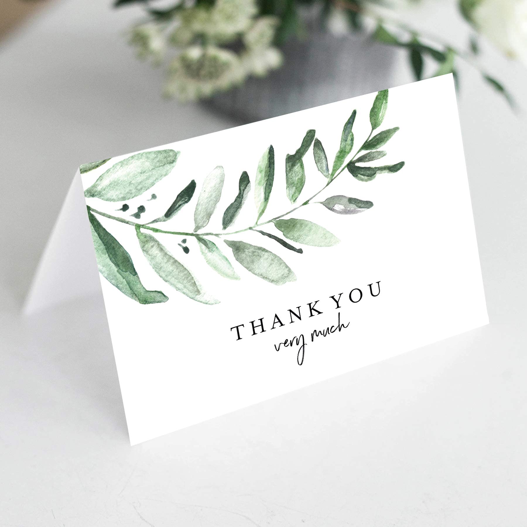 Bliss Collections Thank You Cards with Envelopes, All-Occasion Thank You Cards for Weddings, Bridal Showers, Baby Showers, Birthdays, Parties and Special Events 4"x6" (Pack of 25) - Rustic Greenery