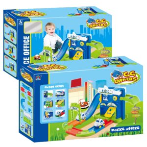 Toy Chef Go Go Drivers Garage Playset, Car Garage with Car Launcher, Race Track for Boys, Parking Lot Toy for Toddlers (Police Play Set)