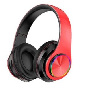 amazing 7 led bluetooth headphones with 8hours playtime, wireless headsets over ear, hi-fi stereo, multi-colored breathing led, built-in mic, snug fit earphones for game video dj (red black)