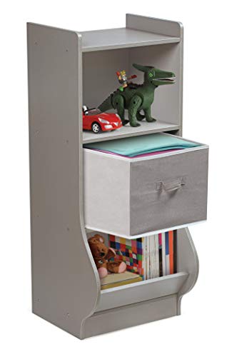 Badger Basket Kid's Upright Toy and Book Storage Nook with Reversible Fabric Basket - Woodgrain Gray