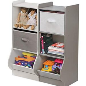 Badger Basket Kid's Upright Toy and Book Storage Nook with Reversible Fabric Basket - Woodgrain Gray