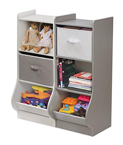 Badger Basket Kid's Upright Toy and Book Storage Nook with Reversible Fabric Basket - Woodgrain Gray