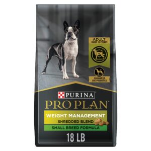 purina pro plan small breed weight management dog food, shredded blend chicken & rice formula - 18 lb. bag