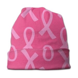 QIUYELONG Breast Cancer Pink Ribbon Pattern Print Slouchy Beanie Cap Knit Hat