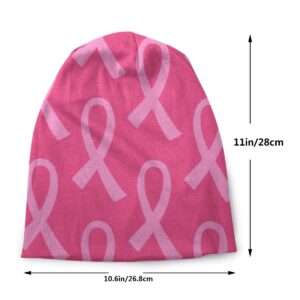 QIUYELONG Breast Cancer Pink Ribbon Pattern Print Slouchy Beanie Cap Knit Hat