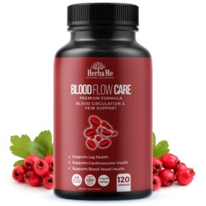 herbame blood circulation supplement, 120 capsules, supports leg vein, heart, vessels and cardiovascular health with niacin, l-arginine, ginger, cayenne pepper, hawthorn, diosmin, blood flow pills