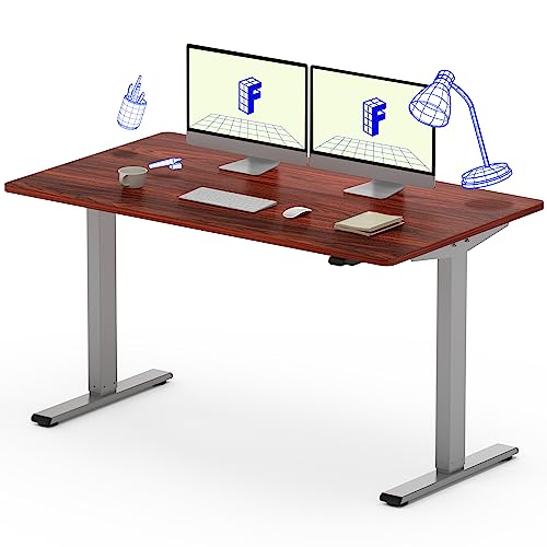 FLEXISPOT Adjustable Desk 55 x 28 Inches Stand Up Desk Workstation Electric Height Adjustable Standing Desk with Splice Board (Gray Frame + 55 in Mahogany Top)