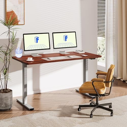 FLEXISPOT Adjustable Desk 55 x 28 Inches Stand Up Desk Workstation Electric Height Adjustable Standing Desk with Splice Board (Gray Frame + 55 in Mahogany Top)