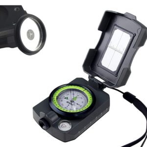 AOFAR Lensatic Sighting Military Compass AF-4090, Aluminum Alloy Material is Lighter, Functional with Signal Mirror Whistle Fishing Hook for Hiking, Camping, Fishing, Mountaineering, Boating, Pouch