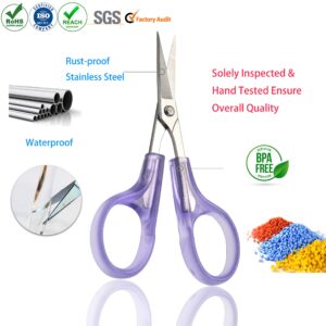 PAFASON 4'' Stainless Steel Detail Craft Scissors Set with Straight, Round, High Precision, Sharp Tips and Safety Cover Great for Art Work Scrapbooking, Paper Cutting, Sewing, Crafting, Quilting