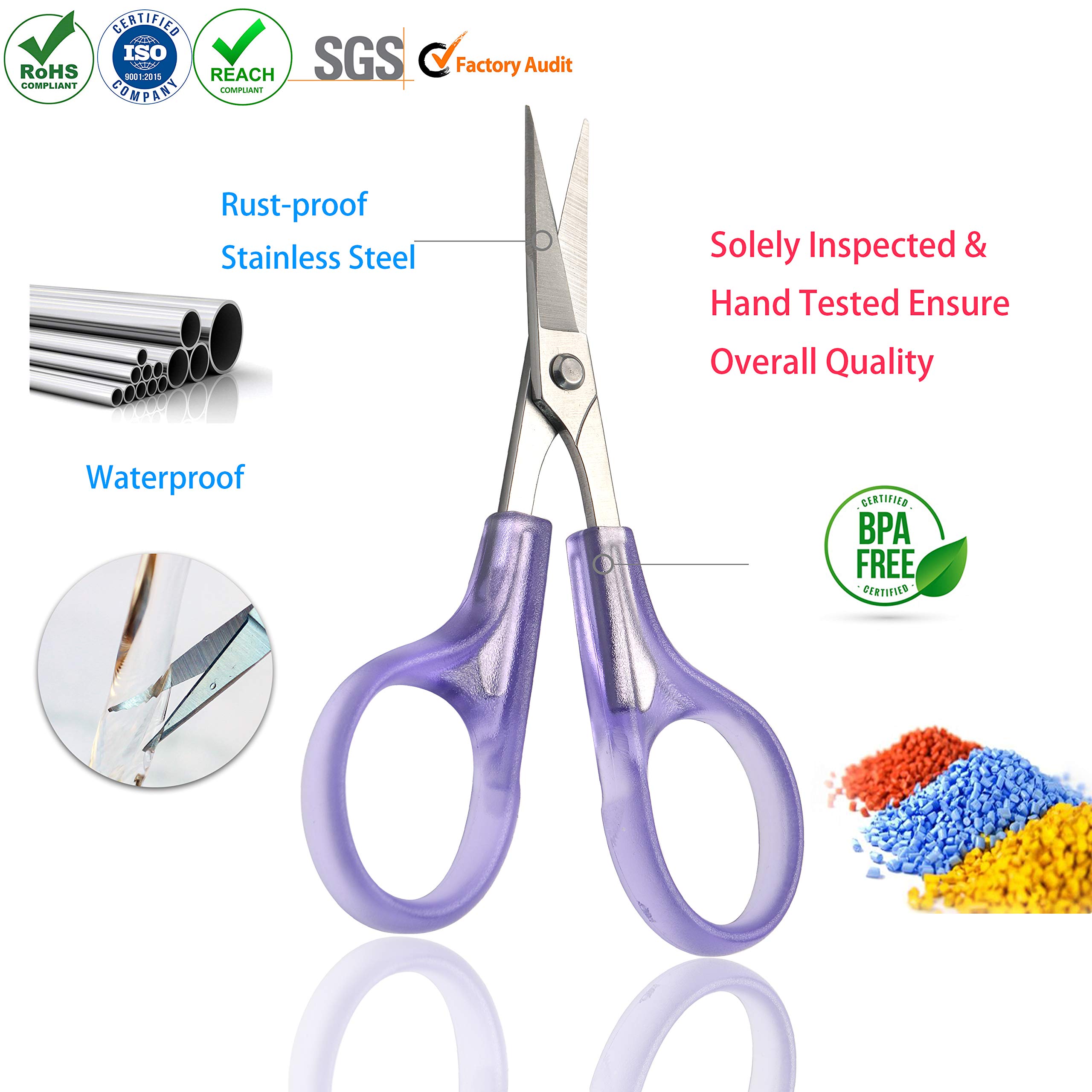 PAFASON 4'' Stainless Steel Detail Craft Scissors Set with Straight, Round, High Precision, Sharp Tips and Safety Cover Great for Art Work Scrapbooking, Paper Cutting, Sewing, Crafting, Quilting