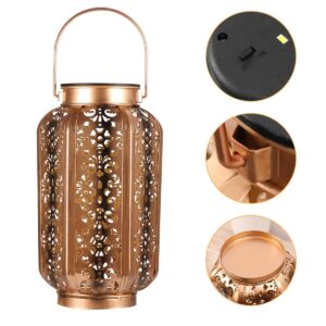 newvivid Solar Lights Outdoor Metal Solar Lantern Outdoor Hanging Retro Decorative Lanterns with Durable Handle Solar Powered Waterproof LED Table Lanterns Lighting for Yard Patio 1 Pc Bronze