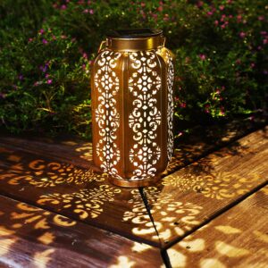 newvivid Solar Lights Outdoor Metal Solar Lantern Outdoor Hanging Retro Decorative Lanterns with Durable Handle Solar Powered Waterproof LED Table Lanterns Lighting for Yard Patio 1 Pc Bronze