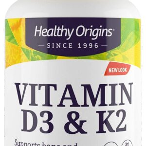 Healthy Origins Vitamin D3 & K2 - Vitamin D3, 50 mcg - Vitamin K2, 200 mcg - Easily Absorbable Vitamin D & Vitamin K Supplements - Non-GMO & Gluten-Free Supplements - 180 Softgels