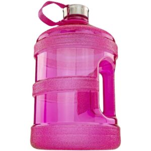 1 gallon bpa free plastic water bottle for cold liquids with attached leak proof screw lid - for gym office daily use, pink