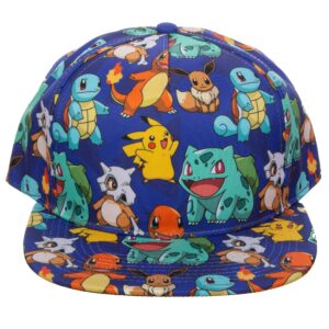 pokemon the original starters allover print snapback cap hat licensed blue