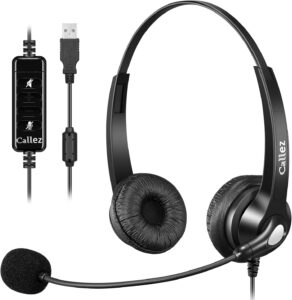 usb headset with microphone noise cancelling & audio controls, stereo computer headphones for business skype uc lync softphone call center office, clearer voice, super light, ultra comfort