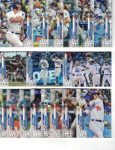 los angeles dodgers/complete 2020 topps dodgers baseball team set! (29 cards) from series 1 and 2! gavin lux! plus (2) bonus clayton kershaw cards!