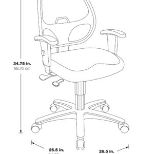 Office Star ProGrid Back Ergonomic Adjustable Office Task Chair with Built-in Lumbar Support and Padded Arms, Interlink Flint