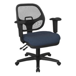 Office Star ProGrid Back Ergonomic Adjustable Office Task Chair with Built-in Lumbar Support and Padded Arms, Interlink Flint