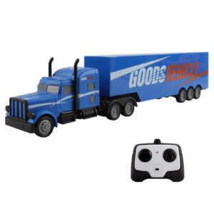 vokodo rc semi truck and trailer 18 inch 2.4ghz fast speed 1:16 scale rechargeable battery remote control tractor tanker hauler car big rig 18 wheeler toy for 3 4 5 6 7 8 year boys kids (blue)