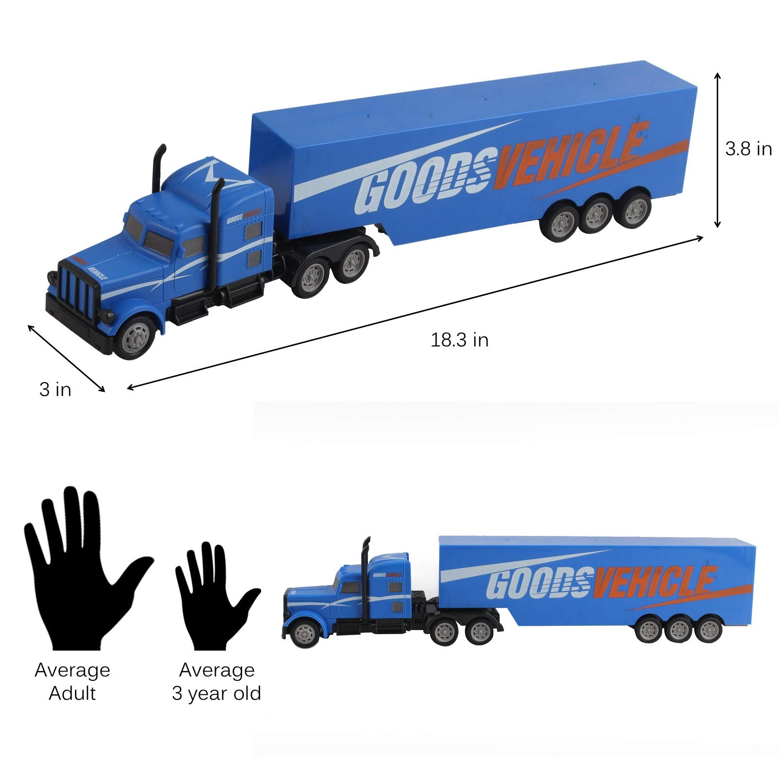 Vokodo RC Semi Truck and Trailer 18 Inch 2.4Ghz Fast Speed 1:16 Scale Rechargeable Battery Remote Control Tractor Tanker Hauler Car Big Rig 18 Wheeler Toy for 3 4 5 6 7 8 Year Boys Kids (Blue)