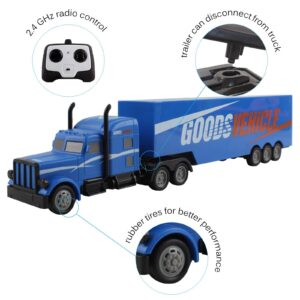 Vokodo RC Semi Truck and Trailer 18 Inch 2.4Ghz Fast Speed 1:16 Scale Rechargeable Battery Remote Control Tractor Tanker Hauler Car Big Rig 18 Wheeler Toy for 3 4 5 6 7 8 Year Boys Kids (Blue)