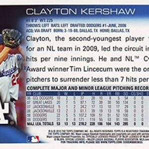 2010 Topps #10 Clayton Kershaw Los Angeles Dodgers MLB Baseball Card NM-MT