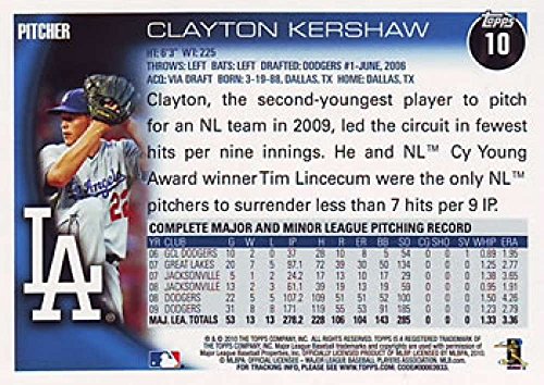 2010 Topps #10 Clayton Kershaw Los Angeles Dodgers MLB Baseball Card NM-MT