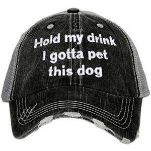 katydid hold my drink i gotta pet this dog baseball cap - trucker hat for women - stylish cute ball cap gray black