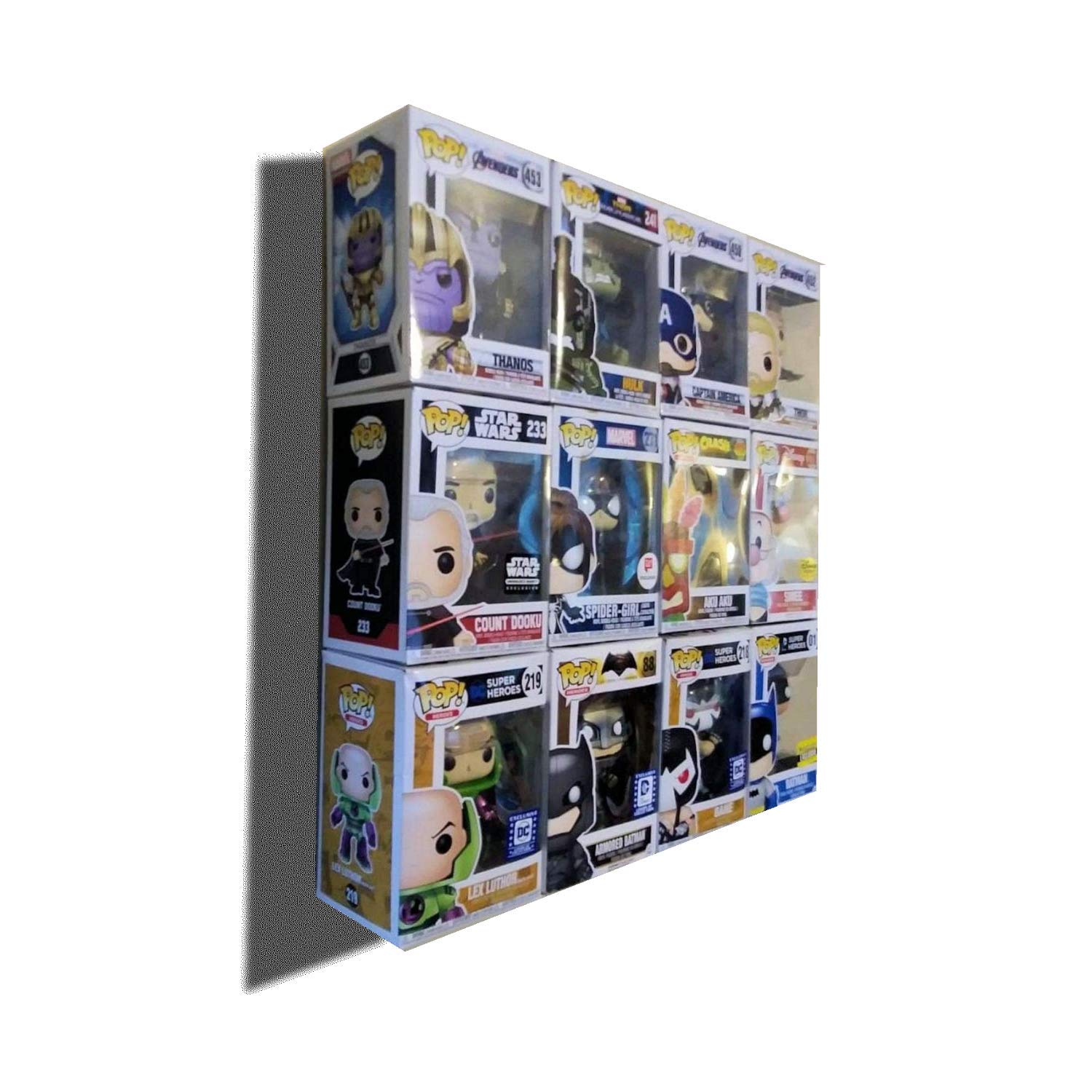 Wall Display Case for 12 Boxed Funko Pop, or Pins. Bordeless, Shelfless, No Assembly Required, just Hang on