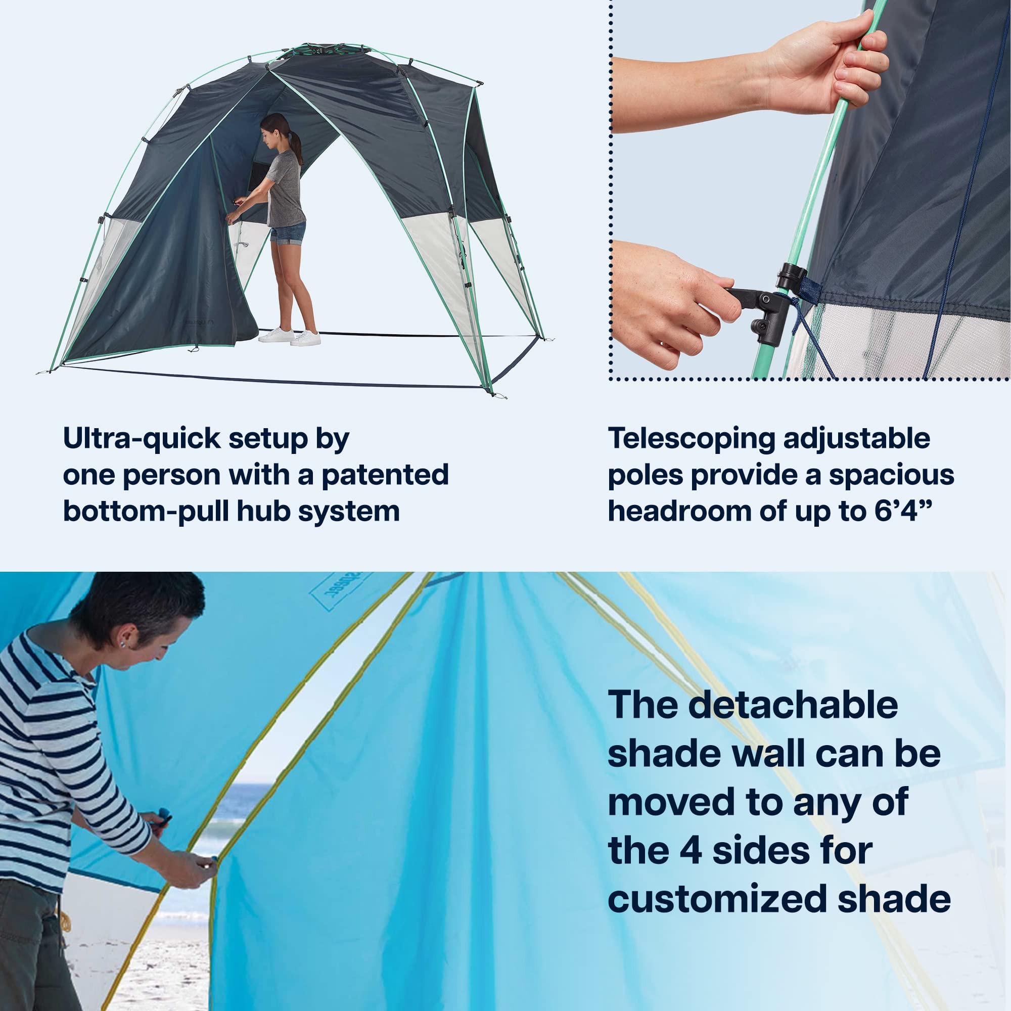 Lightspeed Outdoors Tall Canopy with Shade Wall, Beach Tent, Horizon Blue