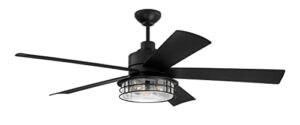craftmade gar56fb5 garrick vintage industrial 56" outdoor ceiling fan with led light kit with remote & wall control, 5 abs blades, flat black