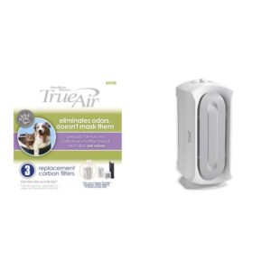 hamilton beach trueair replacement carbon filter, 3-pack (04234g) & air purifier with permanent true hepa filter for allergies and pets, odor eliminator, ultra quiet, 3 filtration stages,white(04384)