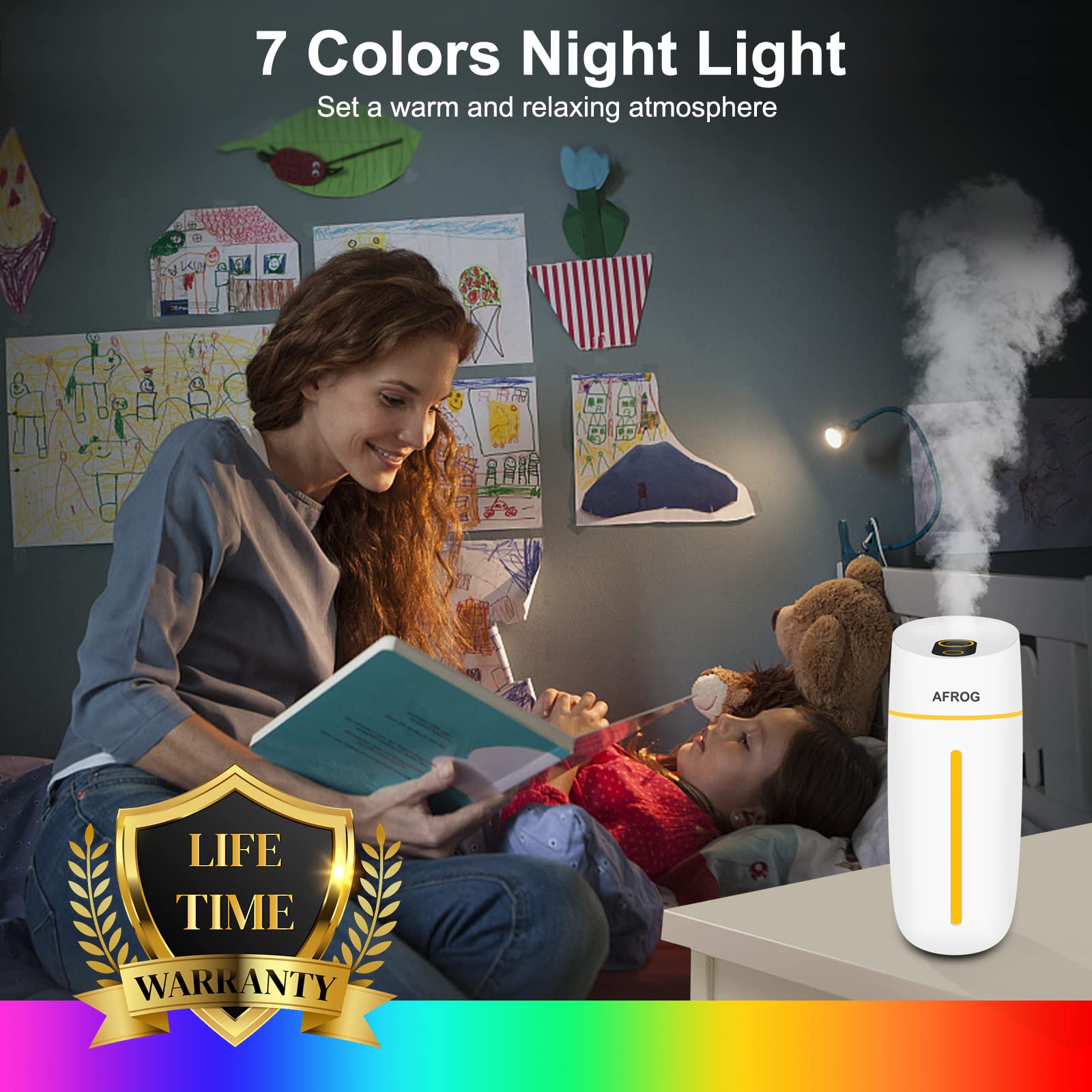 Portable Mini Humidifier, Small Cool Mist Humidifier with Night Light, USB Personal Desktop Humidifier for Baby Bedroom Travel Office Home, Auto Shut-Off, 2 Mist Modes, Super Quiet, with Adapter