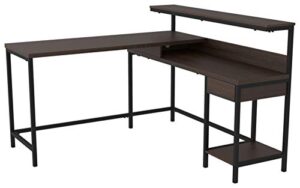 signature design by ashley camiburg modern l-shaped home office desk, warm brown