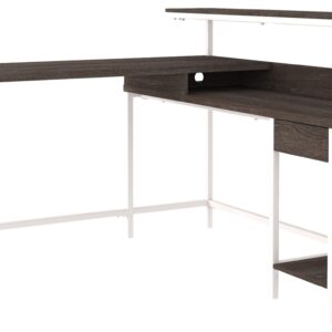 Signature Design by Ashley Dorrinson Modern L-Shaped Home Office Desk, White & Brown