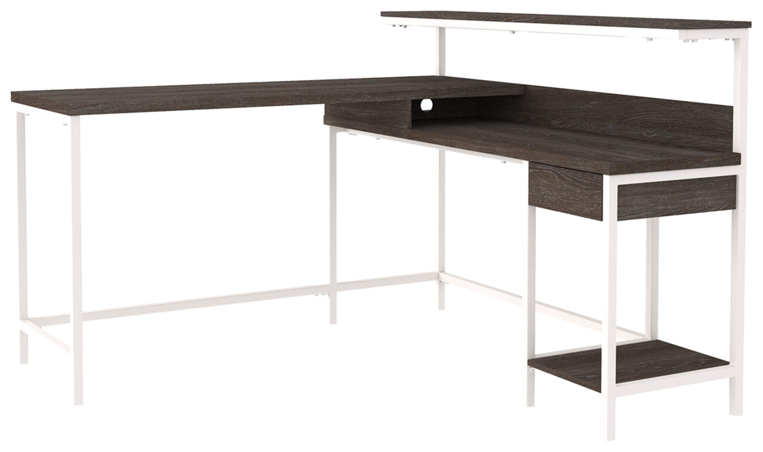 Signature Design by Ashley Dorrinson Modern L-Shaped Home Office Desk, White & Brown